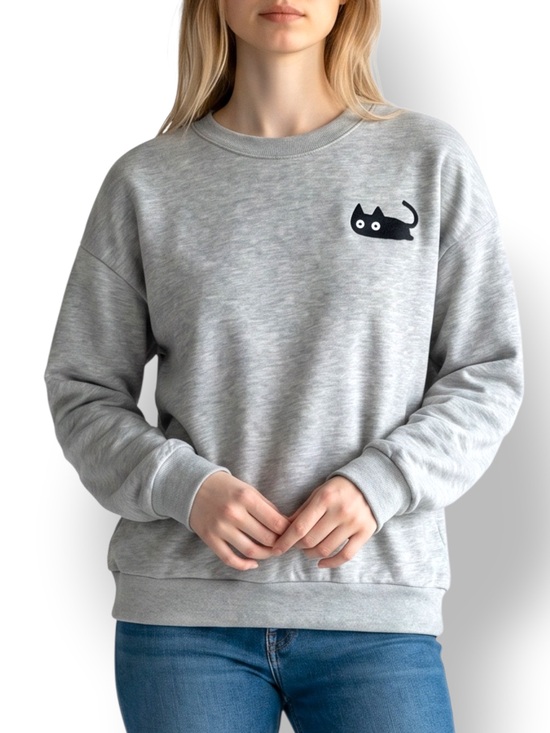 SHEIN Tops - 4/$20 SHEIN Gray Cat Graphic Sweatshirt Oversized Pullover Sweater Medium